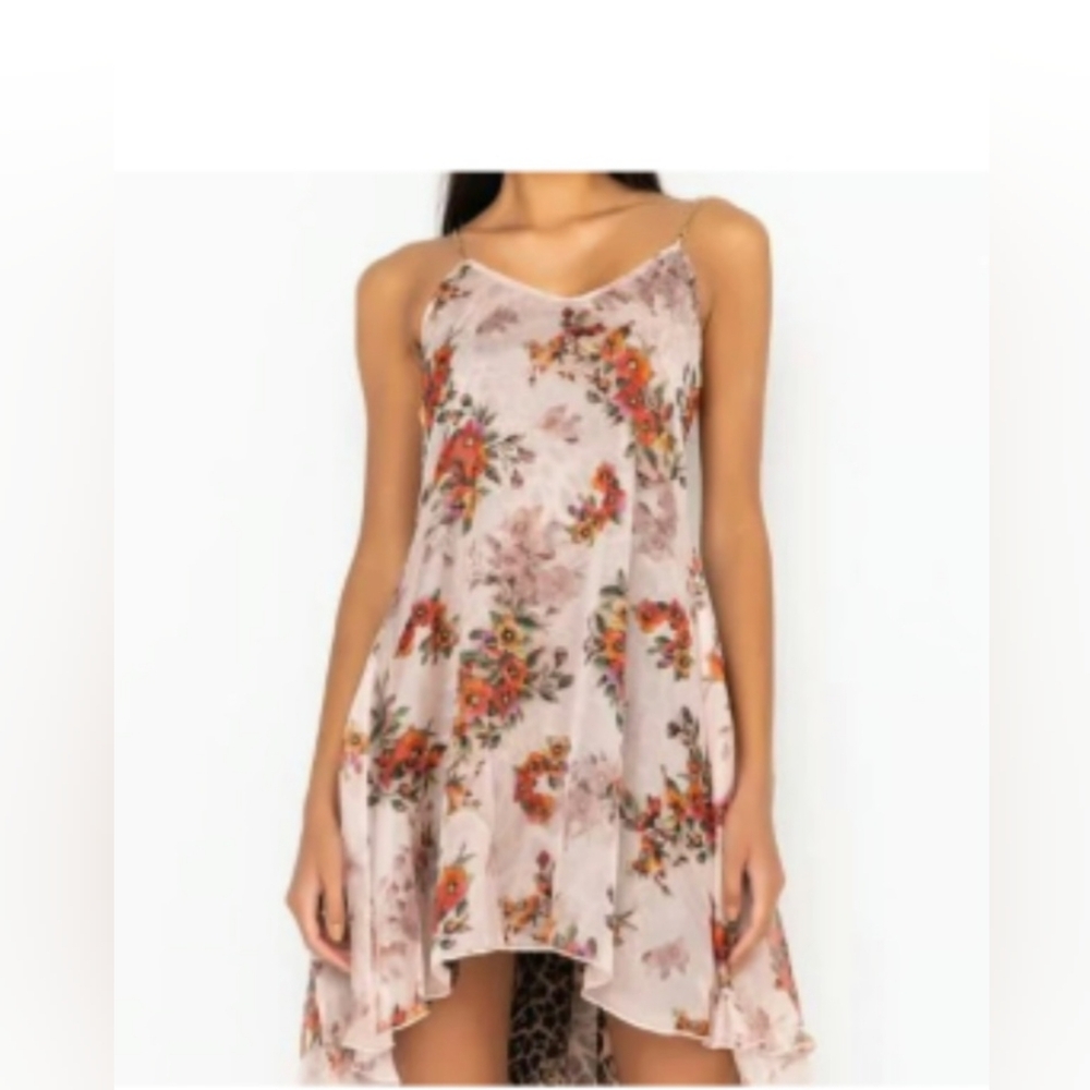 AKIRA Pink Floral Slip Dress with Orange Accents
